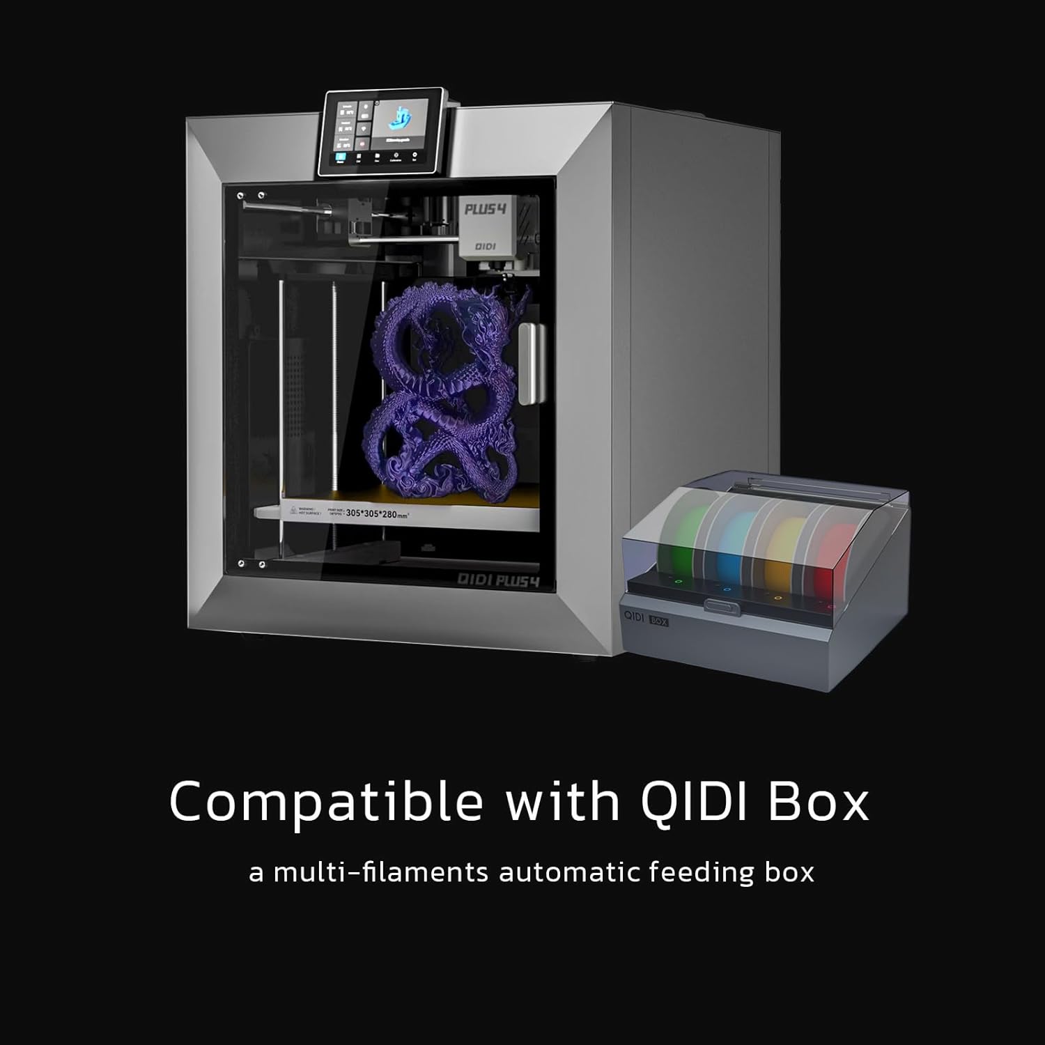 QIDI PLUS4 FDM 3D printer with QIDI Box multi-filament automatic feeding system for advanced additive manufacturing