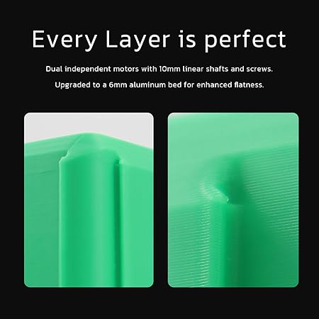 QIDI PLUS4 3D printer layer quality comparison showing perfect layers with dual independent motors and 6mm aluminum bed