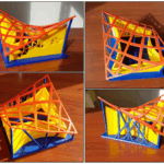 3D Printing in Architectural Education: Photographs of the 1:100 scale multicolor 3D printed model—printed in red, blue, and yellow on an Ultimaker—to test physical model effects on spatial perception in the study.